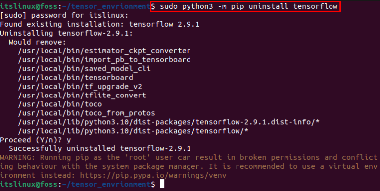 Как удалить tensorflow ubuntu