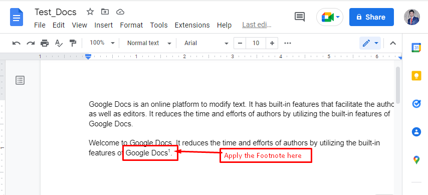 how to put footnotes in google docs