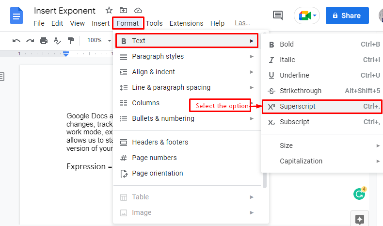 How To Do Exponent On Google Docs Mac