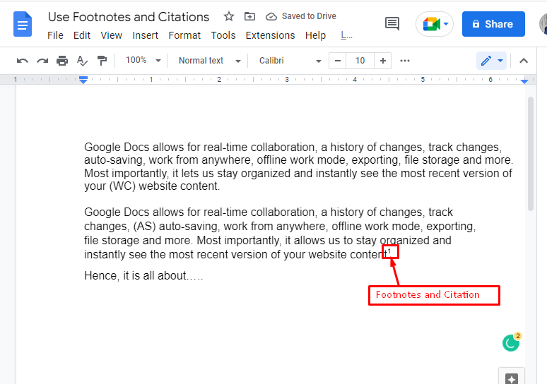 add a footnote gogole docs