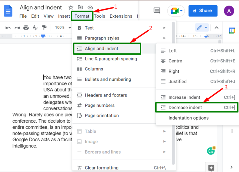 g docs set indent size