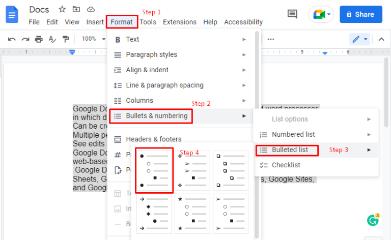 How To Use Bullet Point In Google Docs