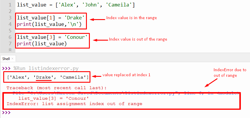 what is list assignment index