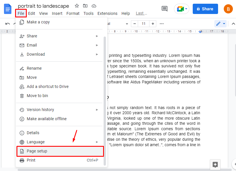 How To Change To Portrait In Google Docs