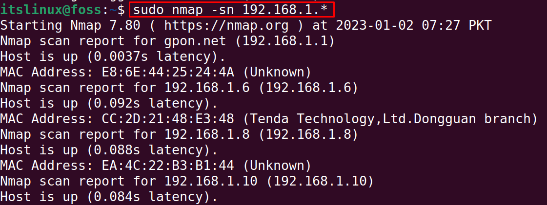 list all active ip addresses on network