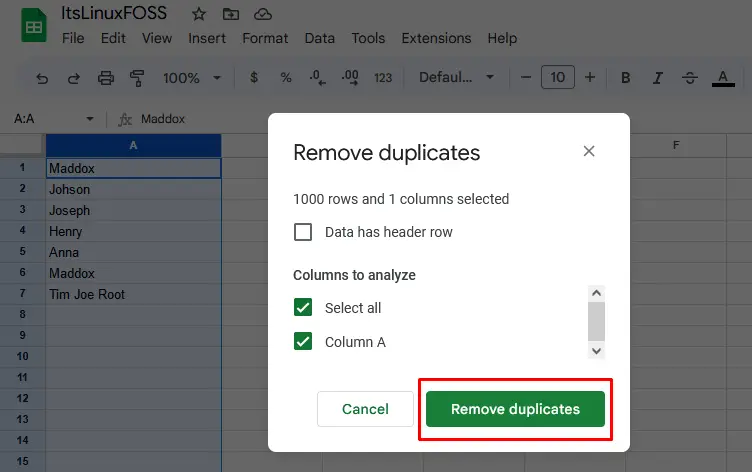 Remove duplicate entries in Google Sheets 10