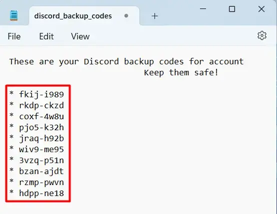 Disocrd Backup codeswebp