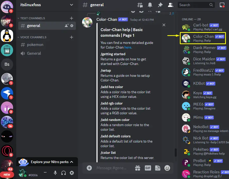 How to Add and Use Color-Chan Discord Bot? – Its Linux FOSS