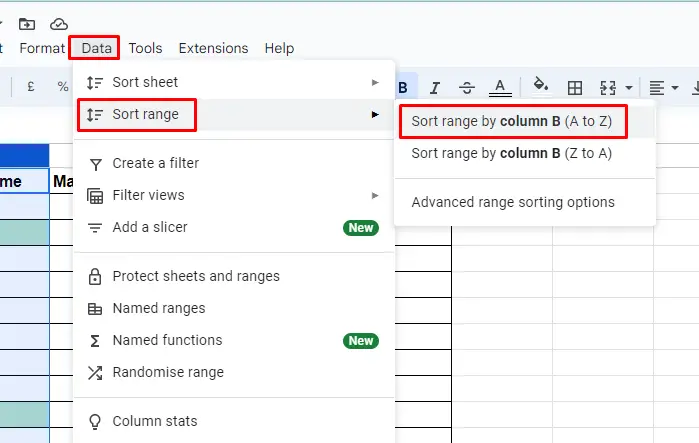 Sort by Column" in Google Sheets 2