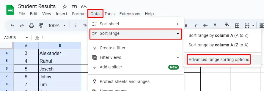 Sort by Column" in Google Sheets 5