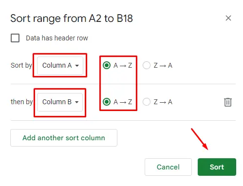 Sort by Column" in Google Sheets 7