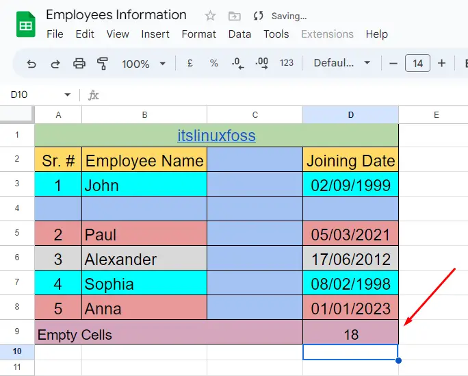 Count if NOT Blank Cells in Google Sheets4