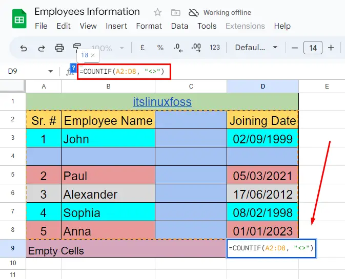 Count if NOT Blank Cells in Google Sheets3