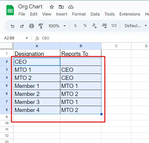 Make an Org Chart in Google Sheets3