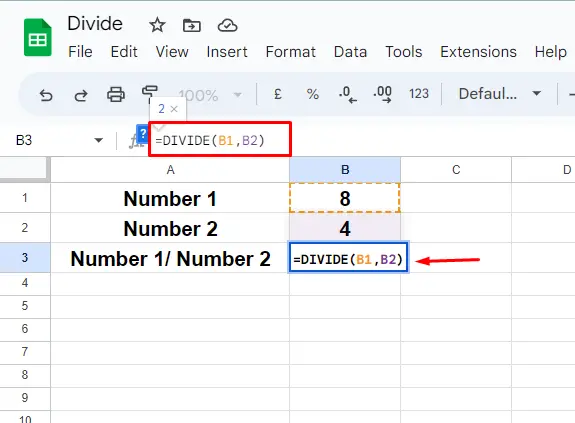 How to Divide in Google Sheets (Numbers, Cells, or Columns) 10