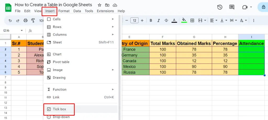 Create a Table in Google Sheets 14