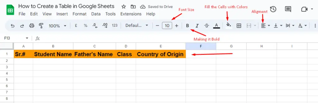 Create a Table in Google Sheets 2