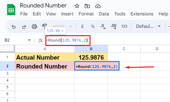 Round Numbers in Google Sheets 1