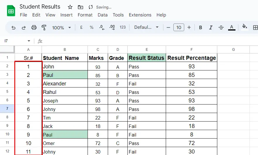 Number Rows in Google Sheets 16
