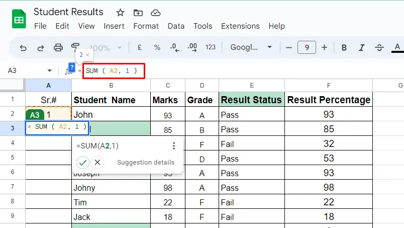 Number Rows in Google Sheets 15