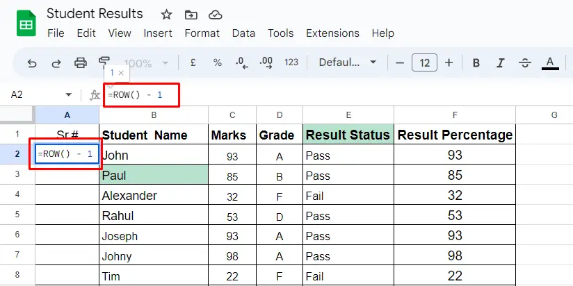 Number Rows in Google Sheets 9