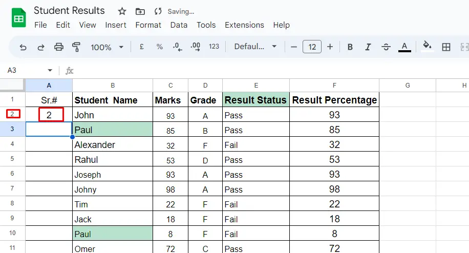 Number Rows in Google Sheets 7