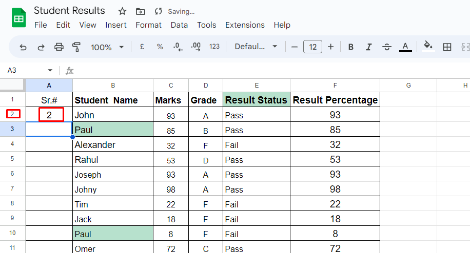 Number Rows in Google Sheets 7