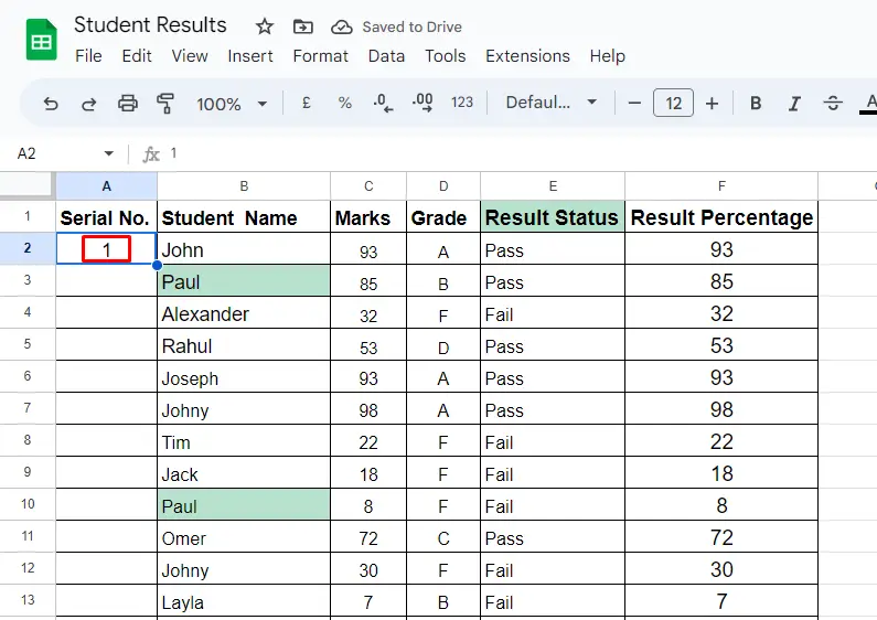 Number Rows in Google Sheets 2
