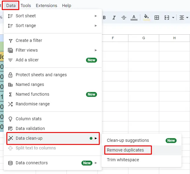 Remove Duplicates In Google Sheets1