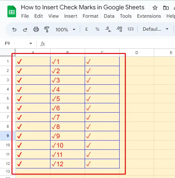 Insert Check Marks in Google Sheets 16