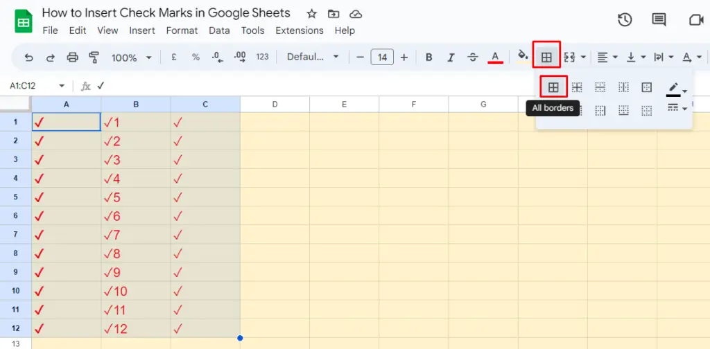 Insert Check Marks in Google Sheets 14