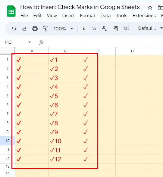 Insert Check Marks in Google Sheets 13