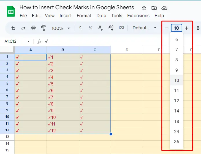 Insert Check Marks in Google Sheets 12