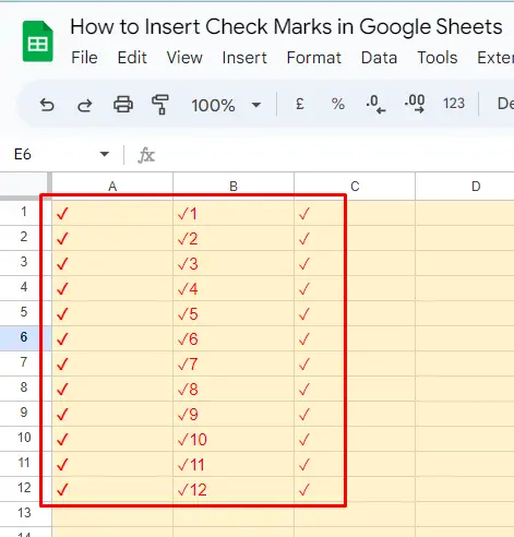 Insert Check Marks in Google Sheets 11
