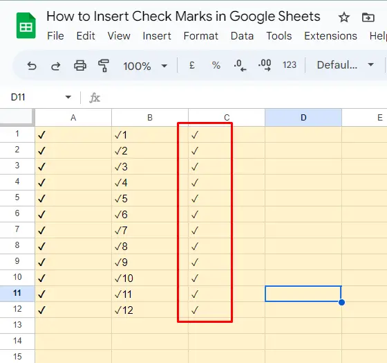 Insert Check Marks in Google Sheets 9