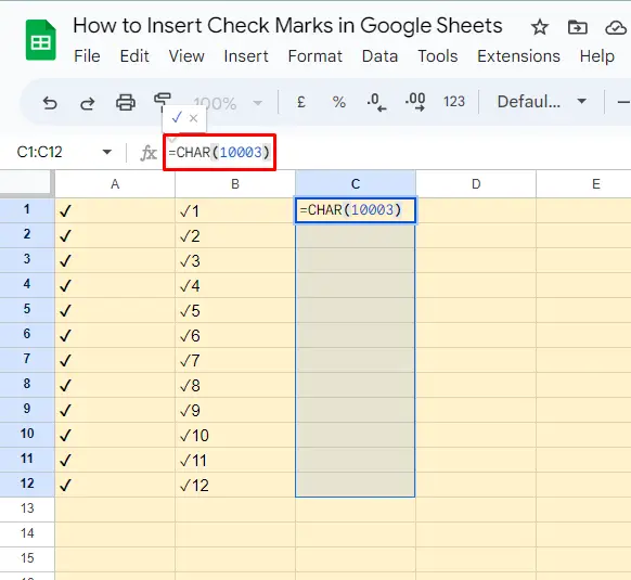Insert Check Marks in Google Sheets 8