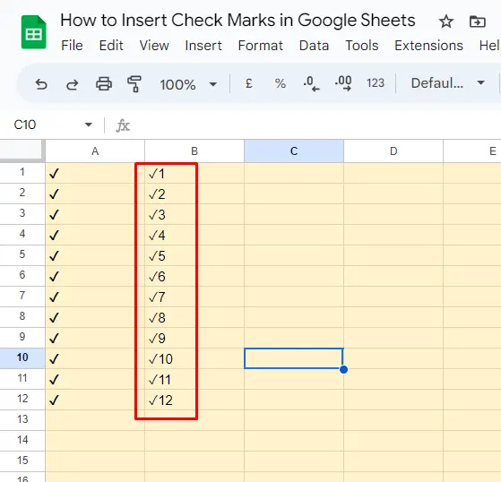 Insert Check Marks in Google Sheets 6
