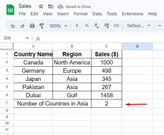 Use COUNTIFS Google Sheets Function c