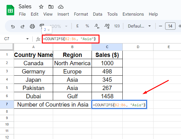 Use COUNTIFS Google Sheets Function 2