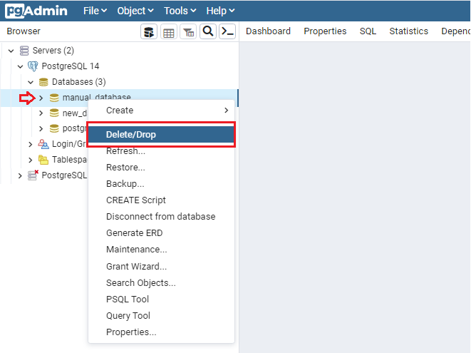 How to drop a database in PostgreSQL-11